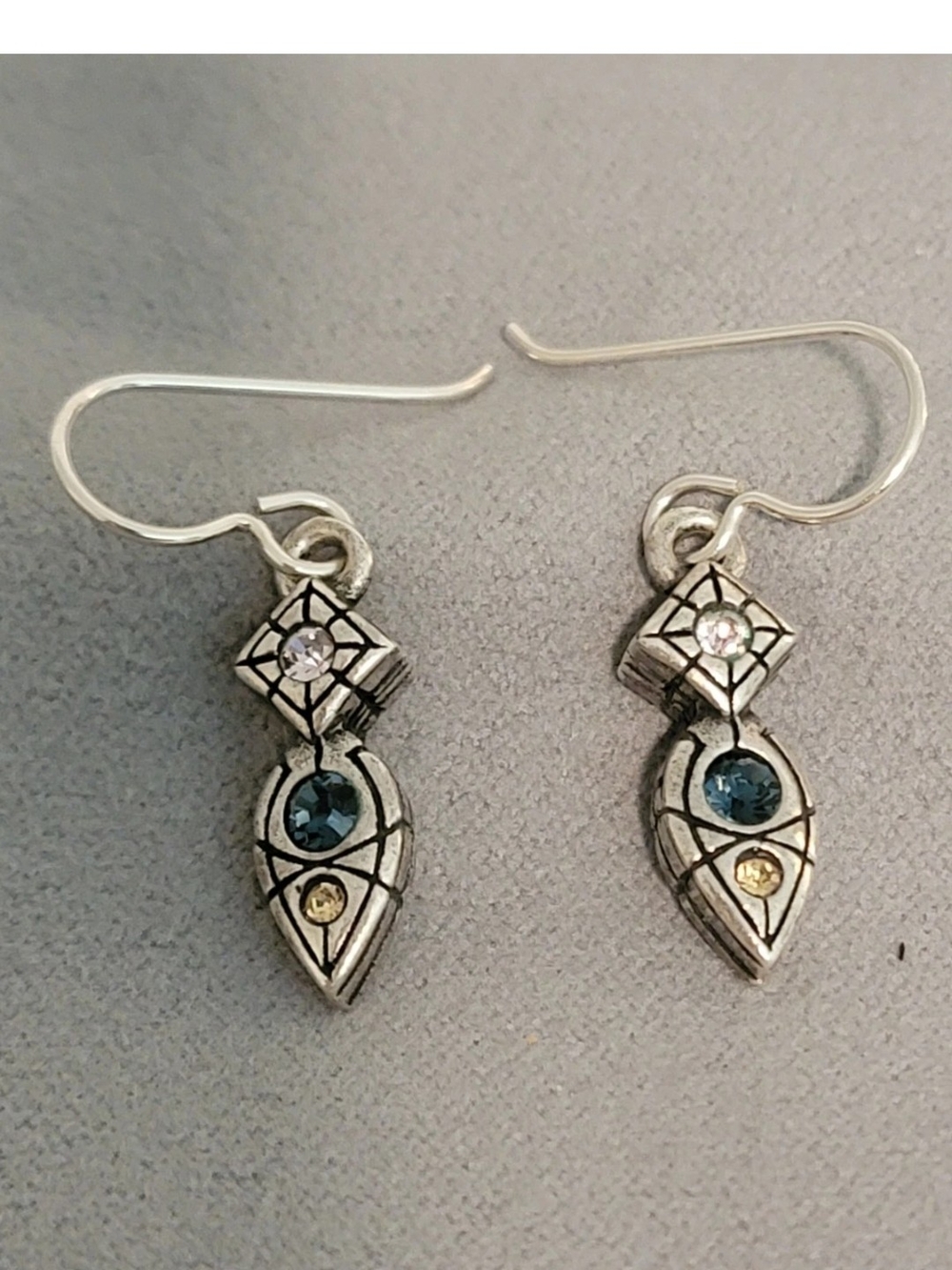 Patricia Locke Silver-Tone Blue and Pale Yellow Crystal Drop Earrings